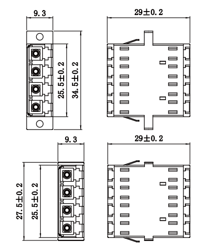 LC QUAD Plastic Fiber Optic Adapter with Low Loss