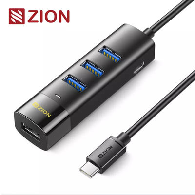 Type-C 3.0 Rectangular 4-Port Hub Black High-Speed USB-C Hub For Expanding Connectivity With Modern Design
