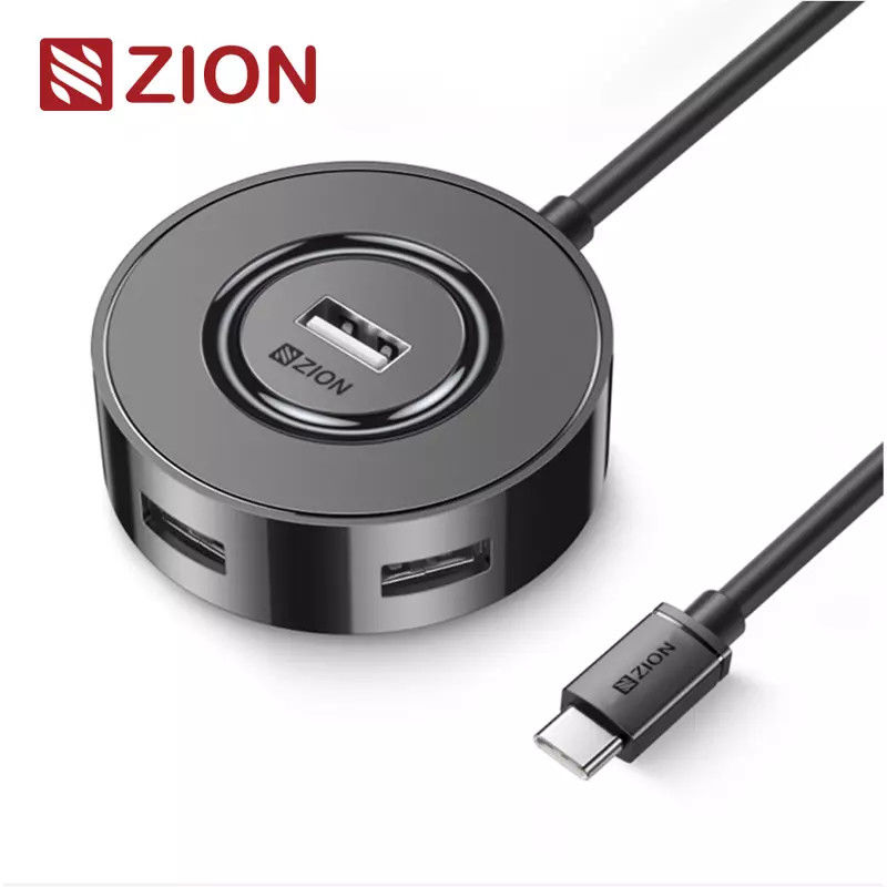 Type-C 2.0 Round 4-Port Hub Black Compact USB Type-C Hub for Expanding Connectivity